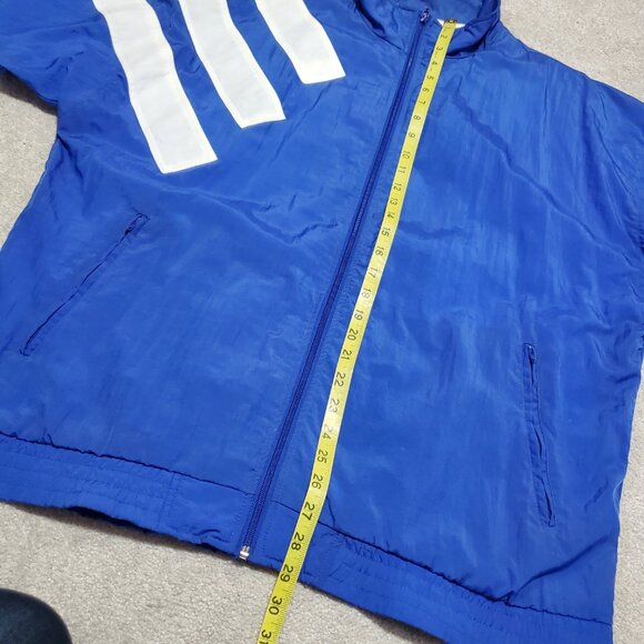 ADIDAS Vintage 90s Windbreaker Track Jacket Coat Nylon 3 Stripes Blue Mens Large - Picture 15 of 16